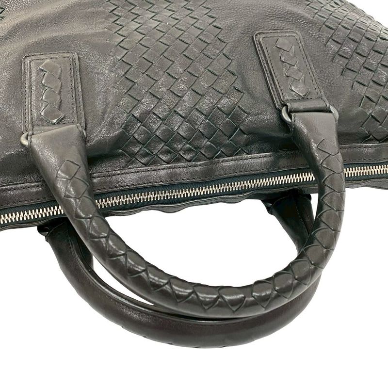 Bottega Veneta Intrecciato Leather Handbag Boston Bag Black