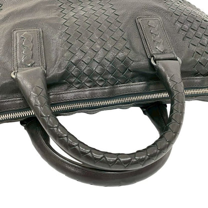 Bottega Veneta Intrecciato Leather Handbag Boston Bag Black