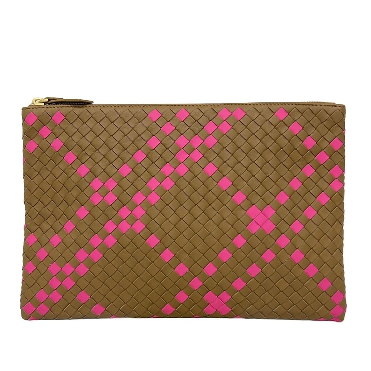 Bottega Veneta Clutch Intrecciato Light Brown Pink Leather