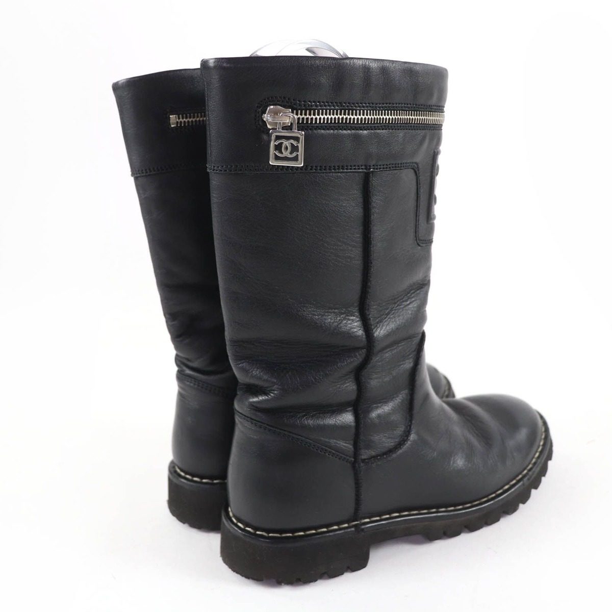 Chanel CC Coco Cocoon Leather Engineer Boots Short Black 37 — view 2