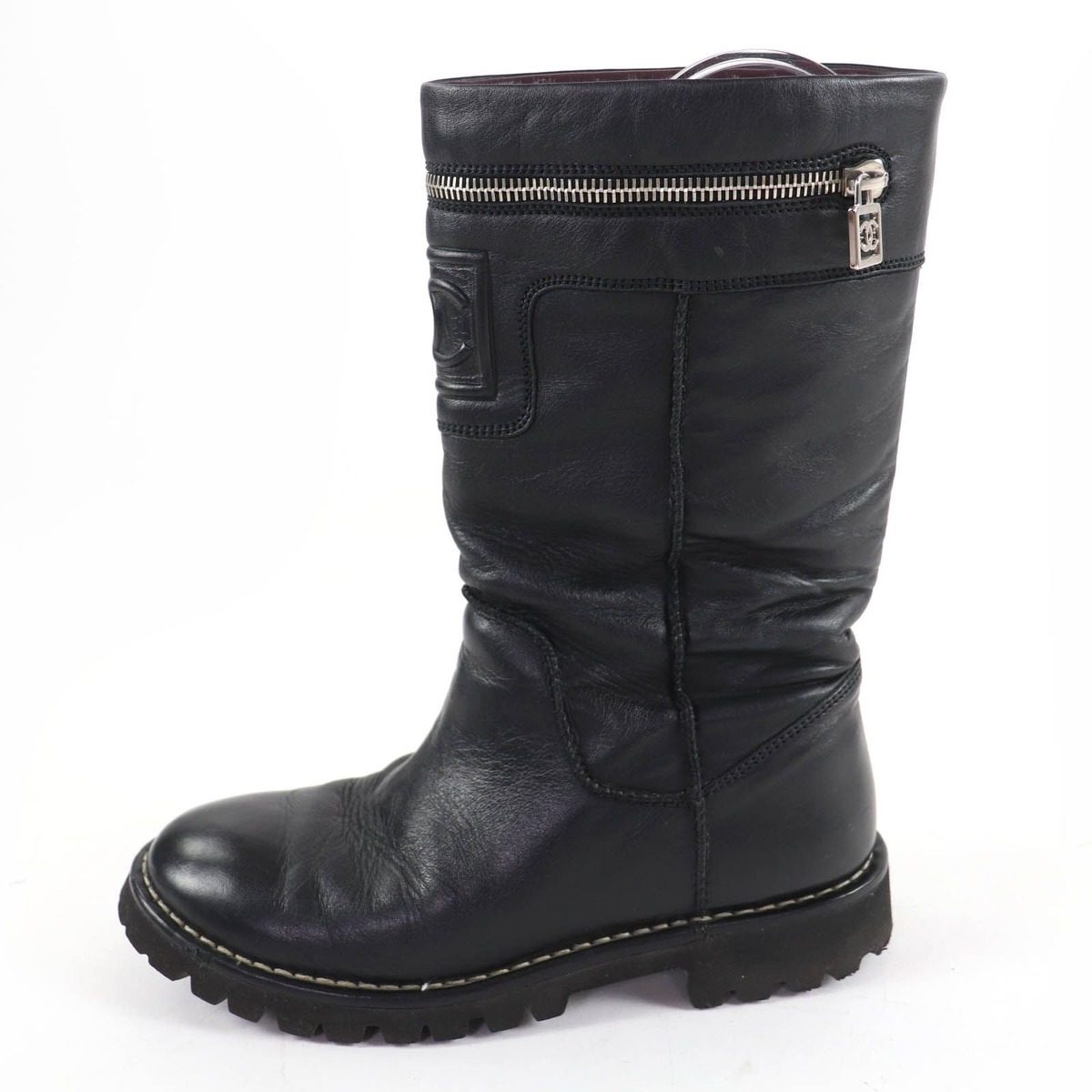Chanel CC Coco Cocoon Leather Engineer Boots Short Black 37 — view 4