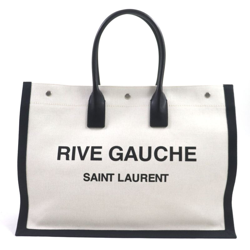  Saint Laurent Paris 509415 Rive Gauche Logo Canvas Leather Tote Bag Beige