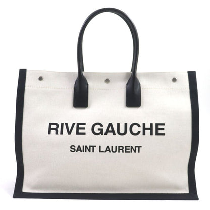  Saint Laurent Paris 509415 Rive Gauche Logo Canvas Leather Tote Bag Beige