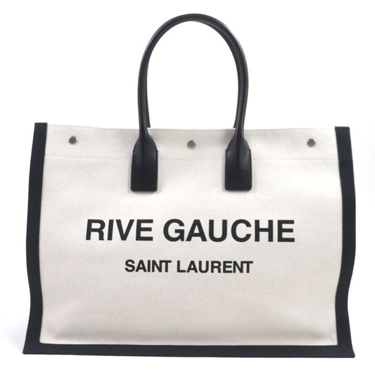  Saint Laurent Paris 509415 Rive Gauche Logo Canvas Leather Tote Bag Beige