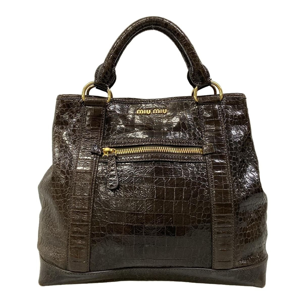 Miu Miu Handbag Dark Brown Embossed Leather