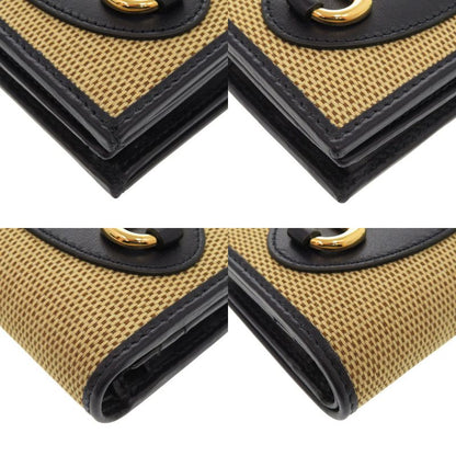 Gucci Horsebit 621887 Canvas Leather Beige Navy Bifold Wallet 0860 Gucci