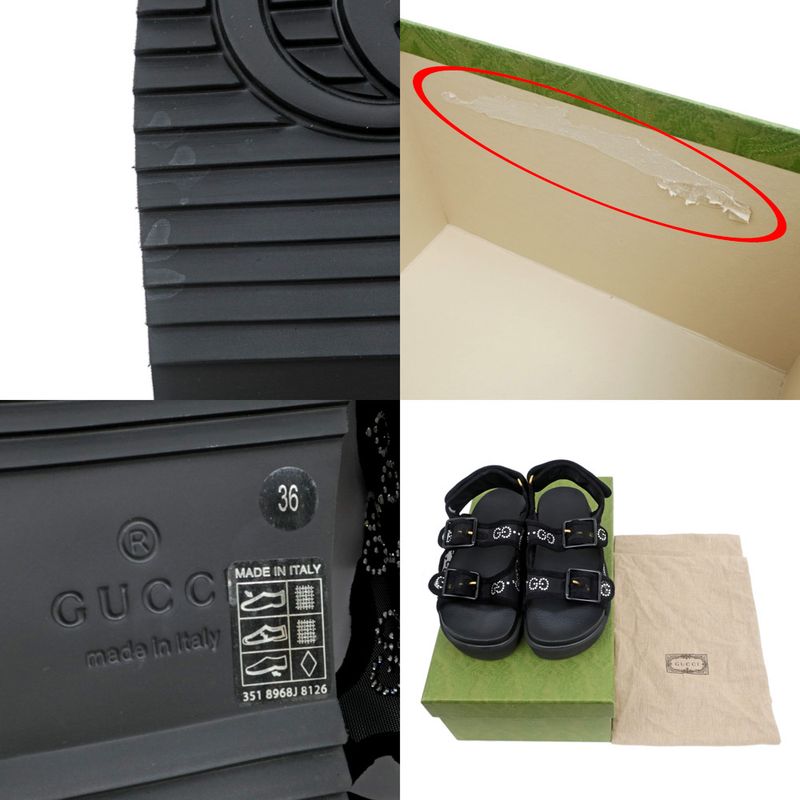 Gucci Sandals Crystal Belt Black 701158 Size 36 GG Logo Mesh Women's