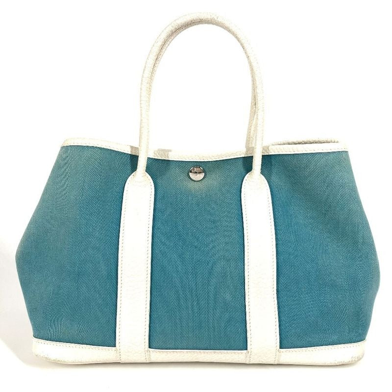Hermes Tote Garden Party TPM Toile Officier Leather Blue