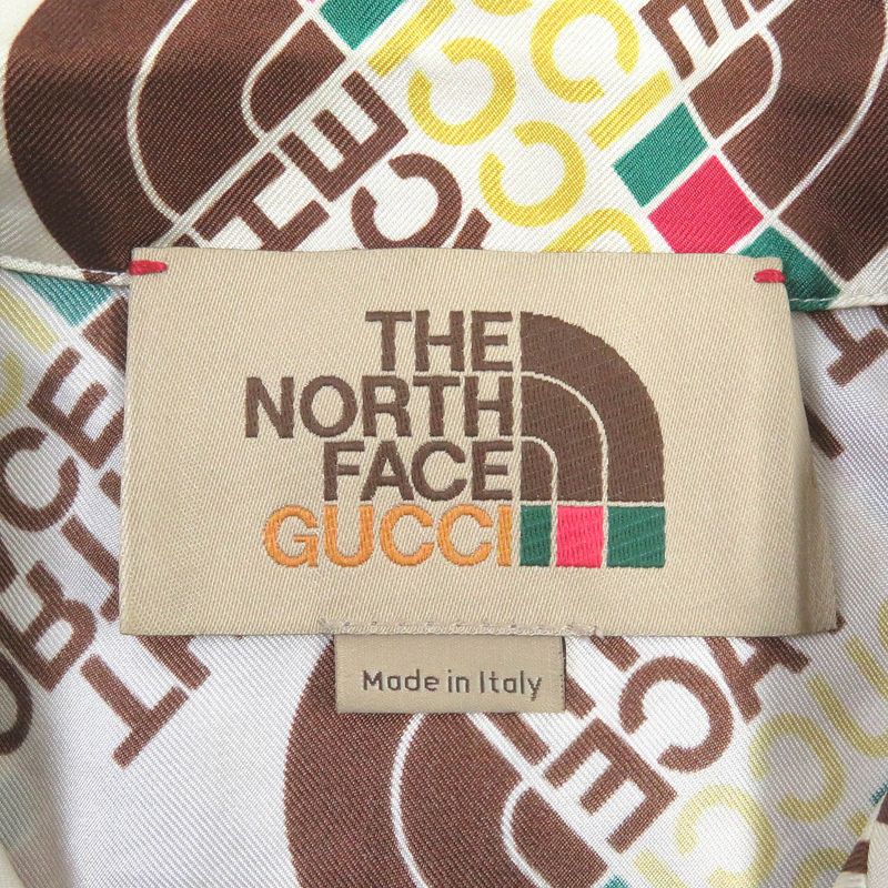 Gucci THE North FACE The North Face 654766 100% Silk Full Logo Open Collar