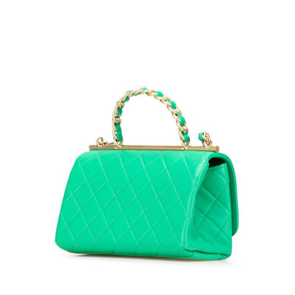 Chanel Matelasse Coco Mark Top Handle Shoulder Bag Tote Bag 2WAY Green Gold
