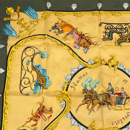 Hermes Carre 90 Plumes Et Grelots Scarf With Feathers And Bells Silk Yellow X