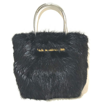 Balenciaga Cable Fur Tote Handbag Fur Black