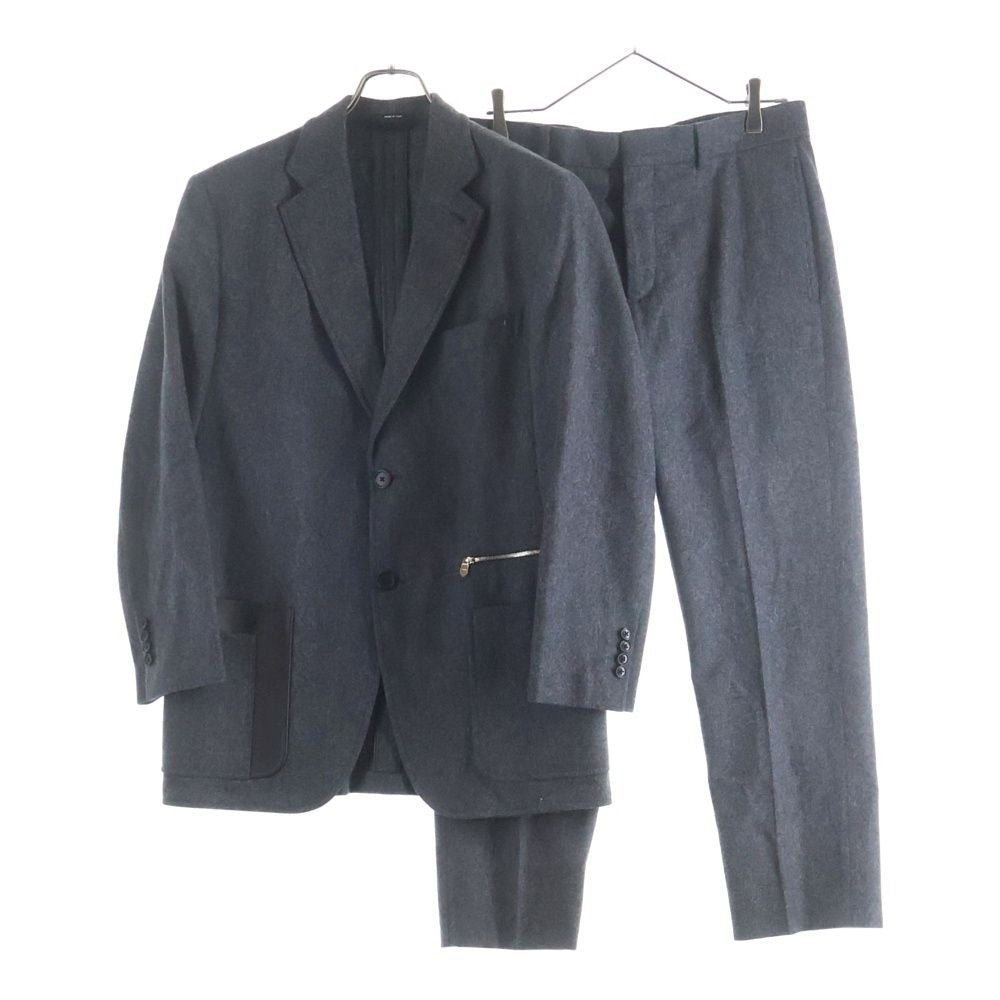 Hermes Leather Pocket Wool Single Tailored Jacket Trousers Long Pants Gray