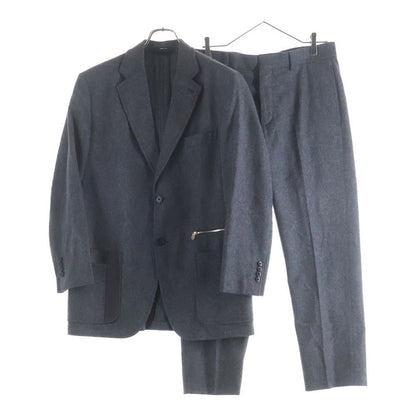 Hermes Leather Pocket Wool Single Tailored Jacket Trousers Long Pants Gray