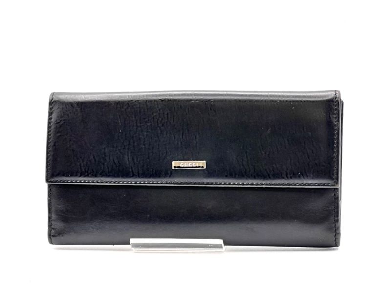 Gucci Long Wallet Logo Black Leather 08bs166