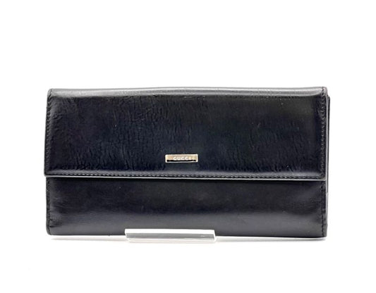 Gucci Long Wallet Logo Black Leather 08bs166