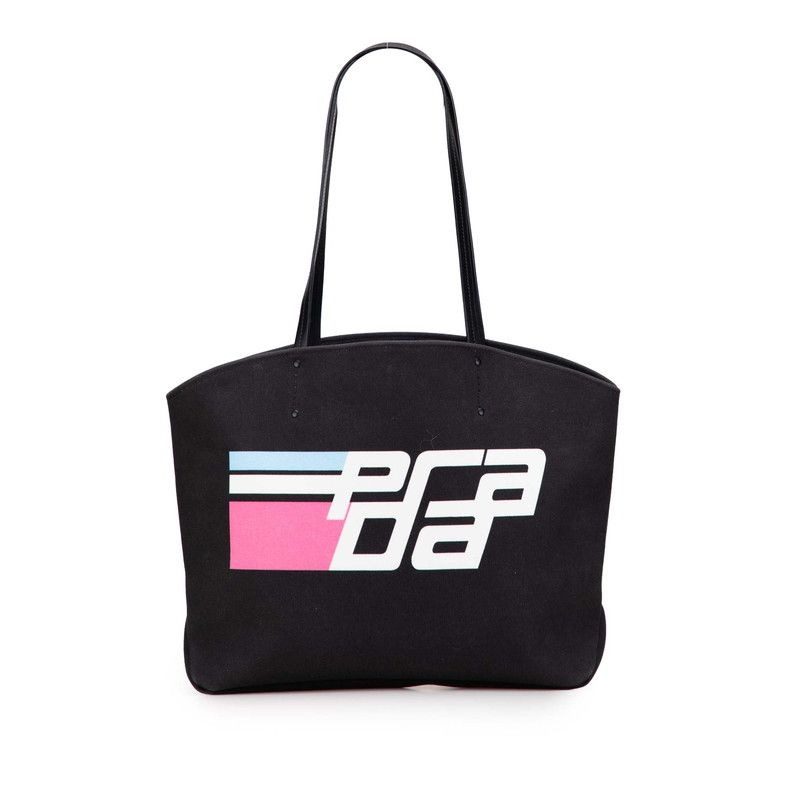 Prada Logo Tote Shoulder Bag Black Canvas Leather