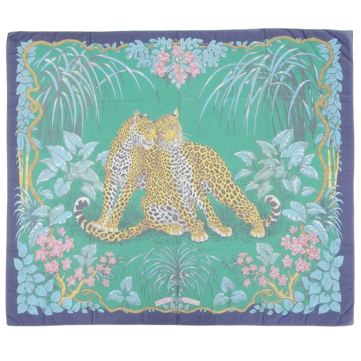 Hermes Vintage Pareo Jungle Love Cotton Shawl Multi Scarf