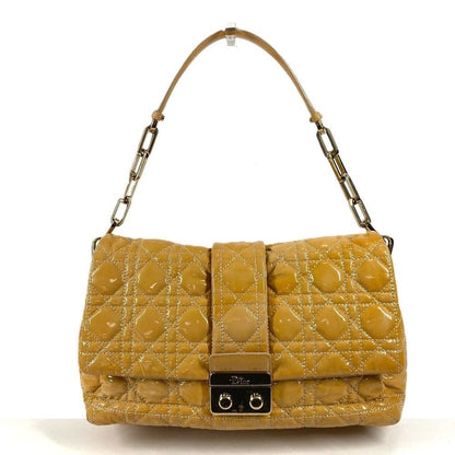 Dior Shoulder Bag Cannage Logo Chain Enamel Beige