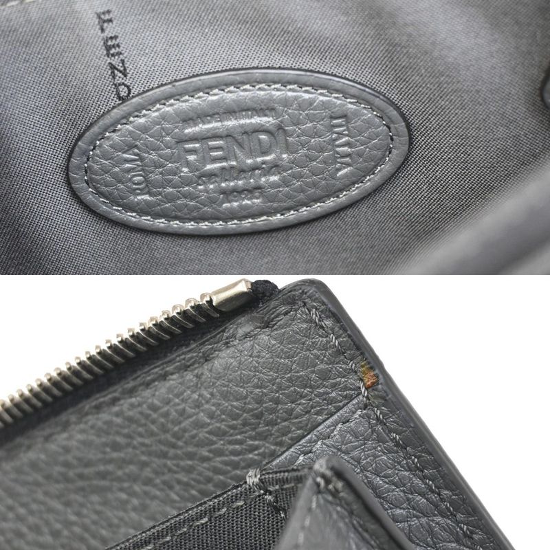 Fendi Clutch Bag Wallet Logo Leather Black Gray 31ka780
