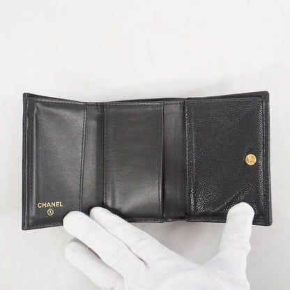 Chanel Trifold Wallet Matelasse Caviar Skin Black Gold Hardware Women