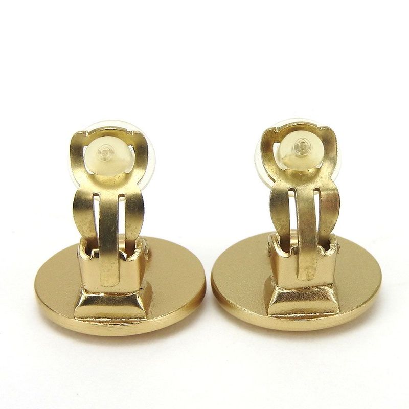 Chanel Earrings Ring Coco Mark Gold Plated GP Red Rhinestone Red Accessories