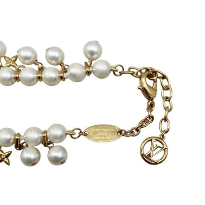 Louis Vuitton Bracelet Pearl River M1685a Monogram Flower LV Logo White Gold
