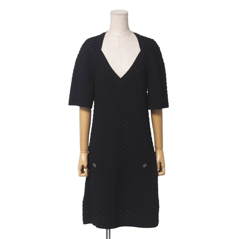 Chanel Dress Size 42 14 P Knit CC Logo Coco Mark Button