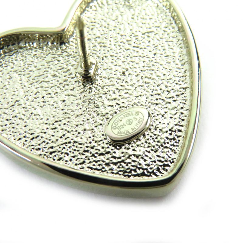 CHANEL B24S No5 Coco Mark Faux Pearl Rhinestone Heart Pin Brooch Pink Gold