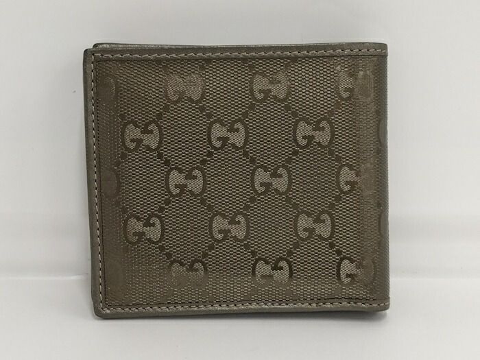 Gucci Bifold Wallet GG Imprime Metallic Khaki 224122