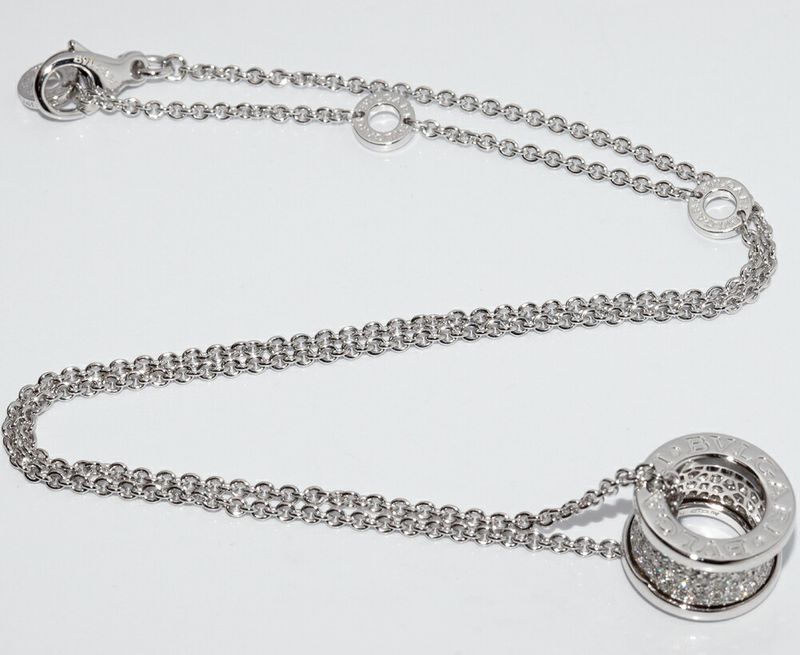 Bulgari Pendant Necklace 18K White Gold Pave Diamond 087ct Bzero1 Pendant