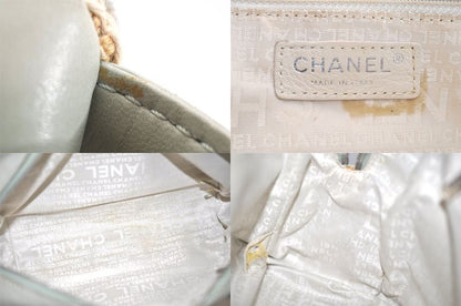 Chanel Vintage Knit Calfskin Shoulder Boston Bag Purse Beige 2545n