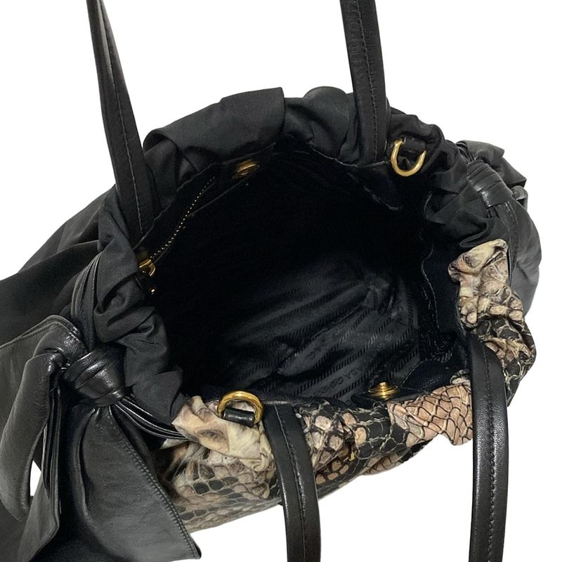 Prada Tote Bag - Bn1760 Black X Light Pink X Multi Leather Tag/ribbon Leather