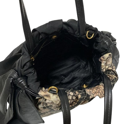 Prada Tote Bag - Bn1760 Black X Light Pink X Multi Leather Tag/ribbon Leather