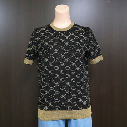 Gucci Top GG Cotton Lam Short Sleeve Black Gold