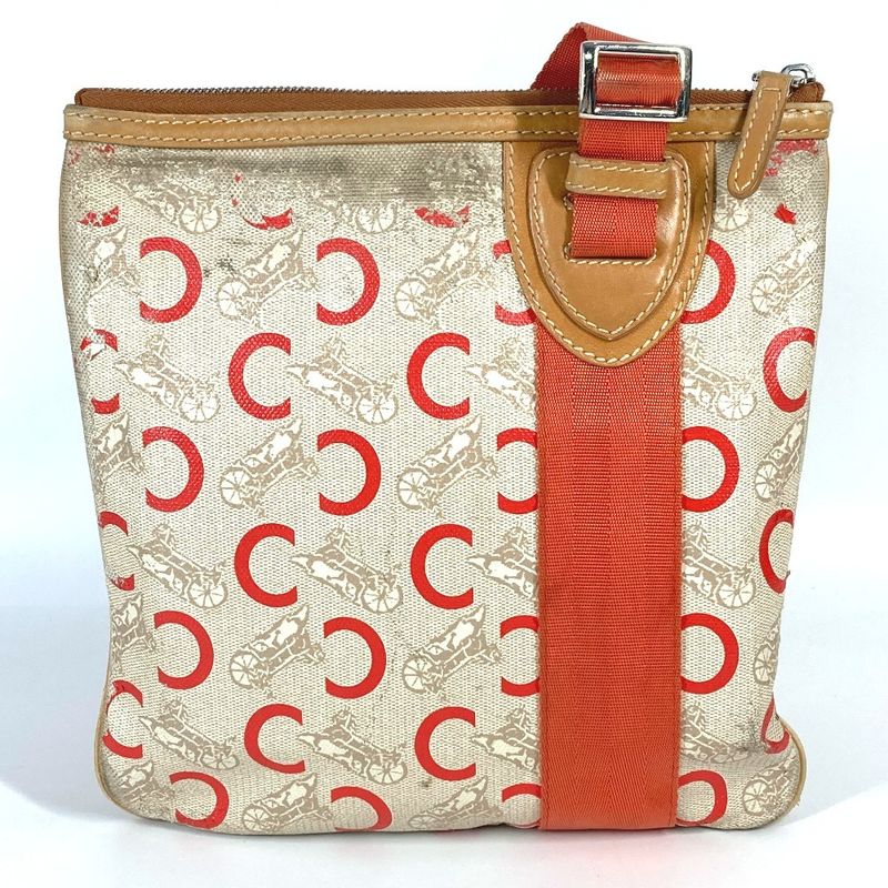 Celine Shoulder Bag Logo Macadam Carriage Leather / Coated Canvas Orange