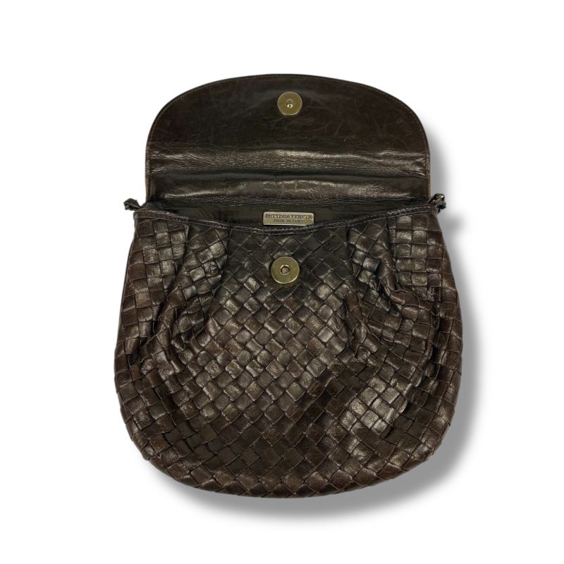 Bottega Veneta Chain Shoulder Bag Pochette Intrecciato Leather Brown Gold
