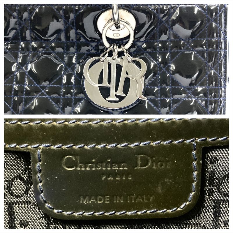 Christian DIOR Lady Dior Canage Handbag Patent Leather Black Silver Hardware