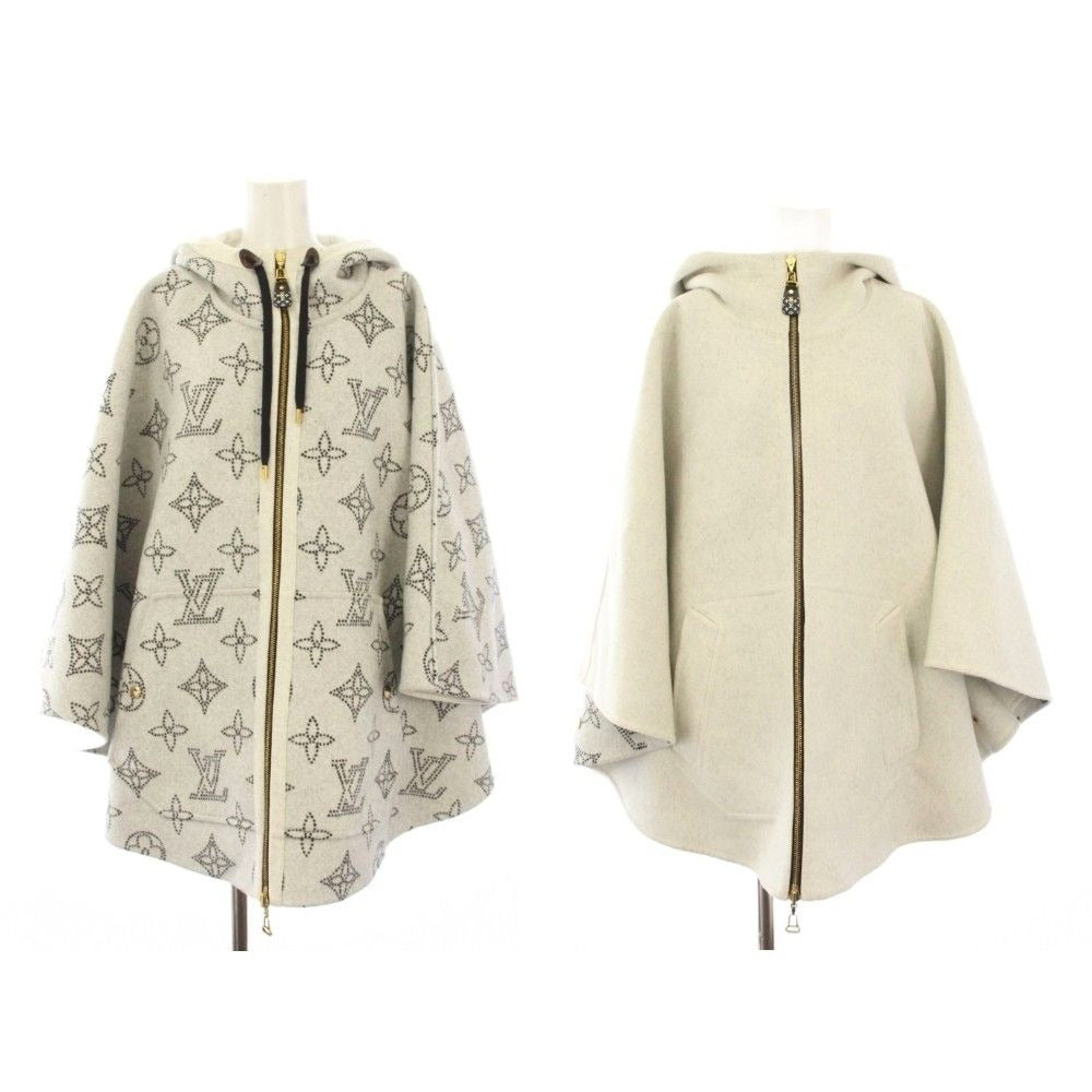 Louis Vuitton Reversible Monogram Mahina Cape Poncho Hoodie Mid Length TU White