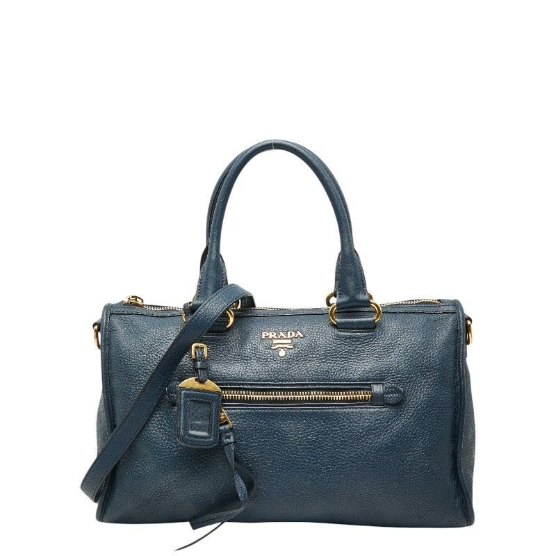 Prada 2-Way Shoulder Bag Navy Vitello Daino Leather