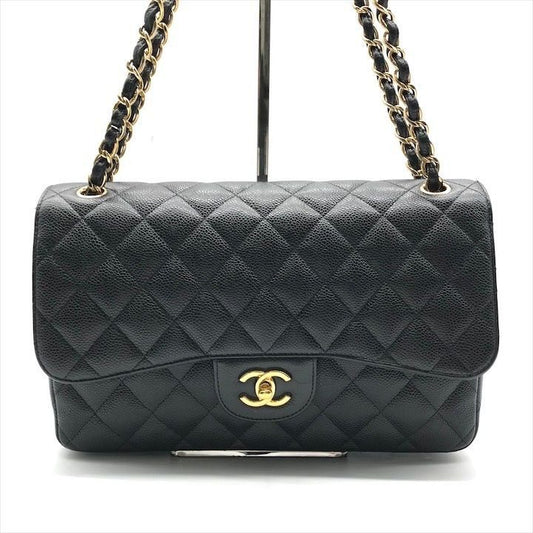 Chanel CC Logo Big Quilted Caviar Leather Chain Shoulder Bag Black