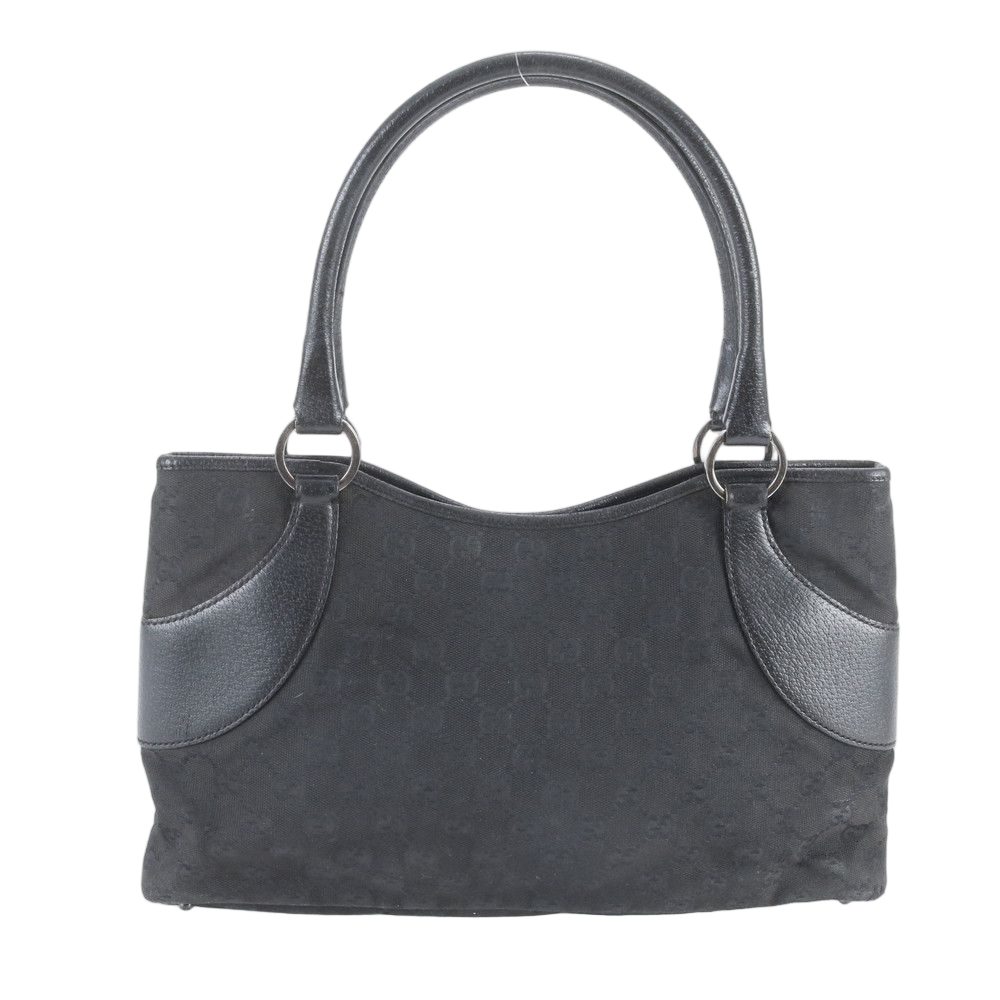 Gucci GG Canvas Leather Tote Shoulder Hand Black