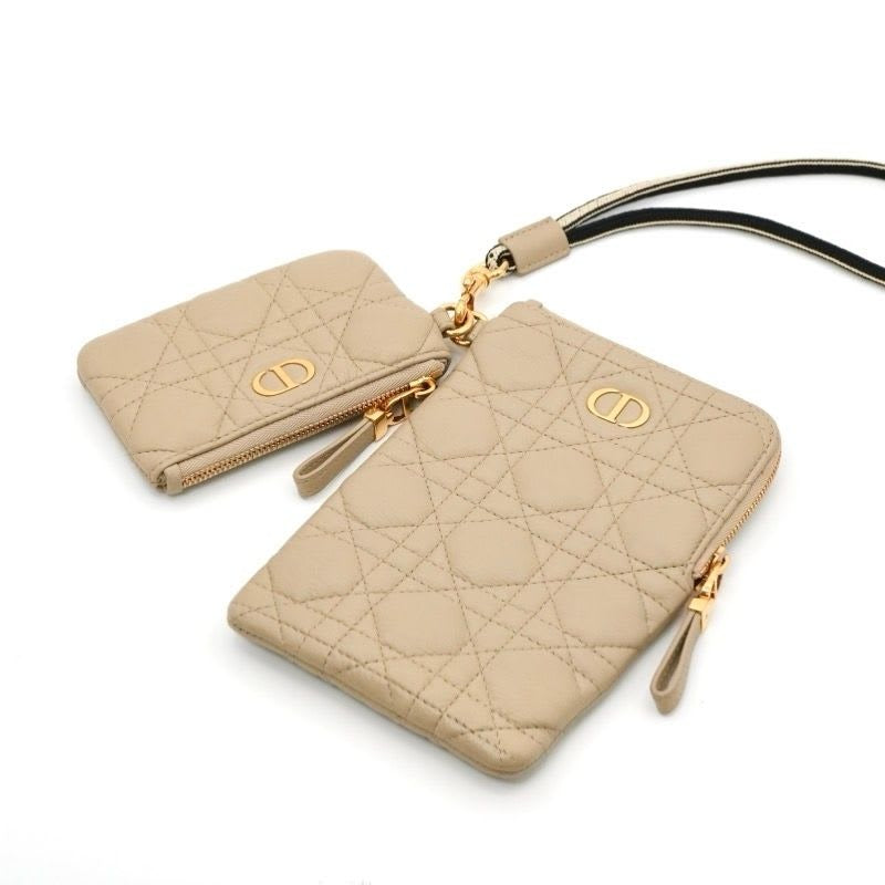 Christian Dior Phone Accessory Beige Gold Black Lady Dior Cannage