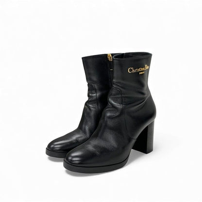 Dior D-town Short Boots Shoes Leather Black Gold Logo