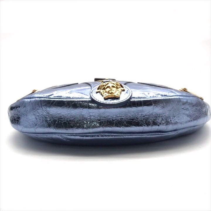 Versace Medusa Metallic Leather Repeat Hobo 2-Way Hand Shoulder Bag Blue