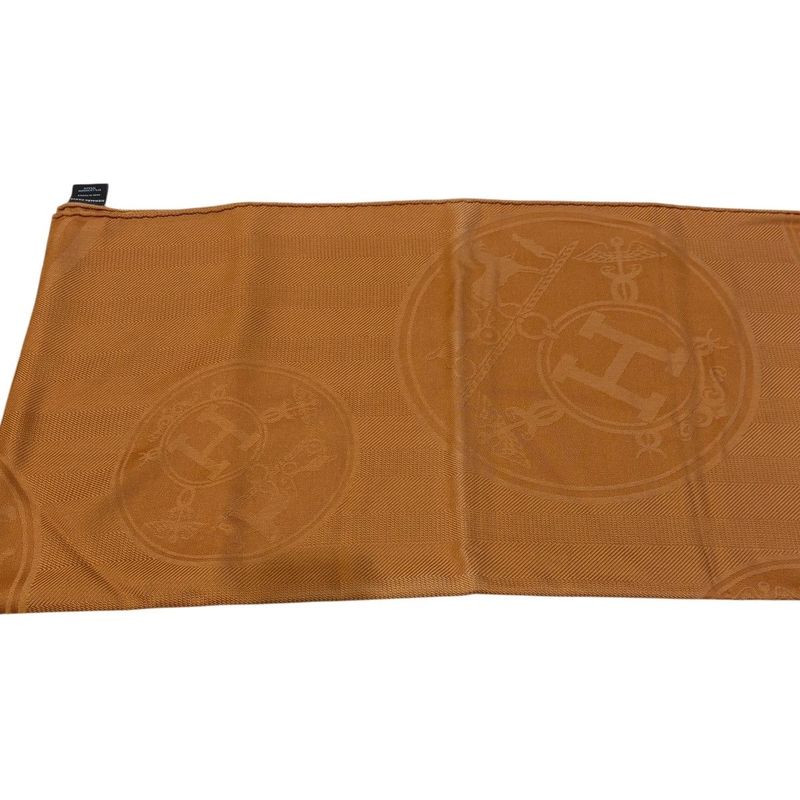 895 Hermes Shawl New Livris 220 Orange-Brown Large Shawl Cashmere Silk Hermes