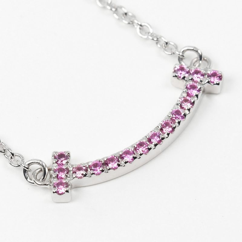 Tiffany & Co T-smile Mini 18K White Gold And Pink Sapphire Ladies 2.43g Necklace