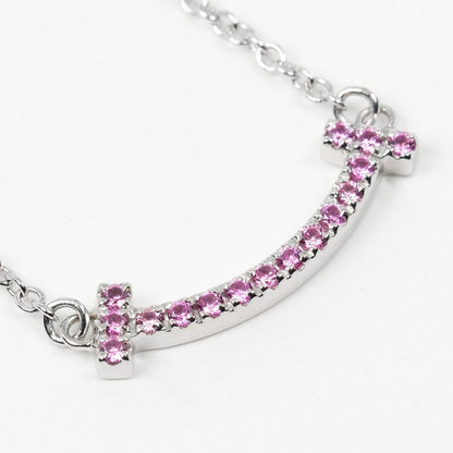 Tiffany & Co T-smile Mini 18K White Gold And Pink Sapphire Ladies 2.43g Necklace