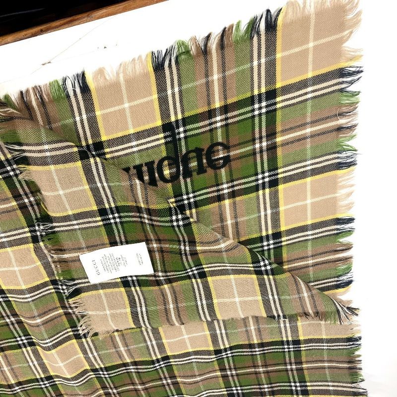 Gucci Shawl Check Large 620547 Wool Beige
