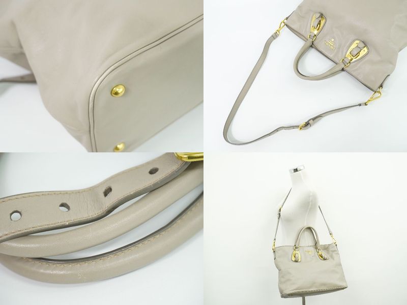 Authentic Prada Leather 2WAY Shoulder Bag Handbag Gray Bag Pre-owned [follow-up